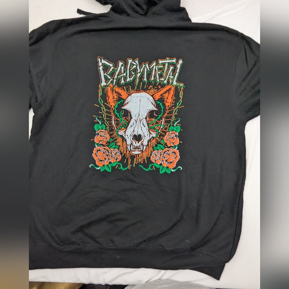 Babymetal Band Merch Skull Graphic Front Zip Black Hoodie XL